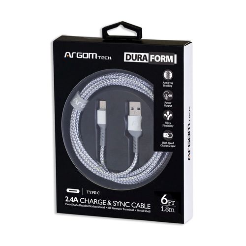 Cable Argom Tipo C a USB 2.0  Nylon trenzado-Blanco