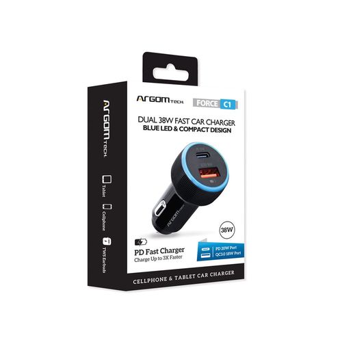 Cargador de Automovil Argom tipo C -USB 36W Negro